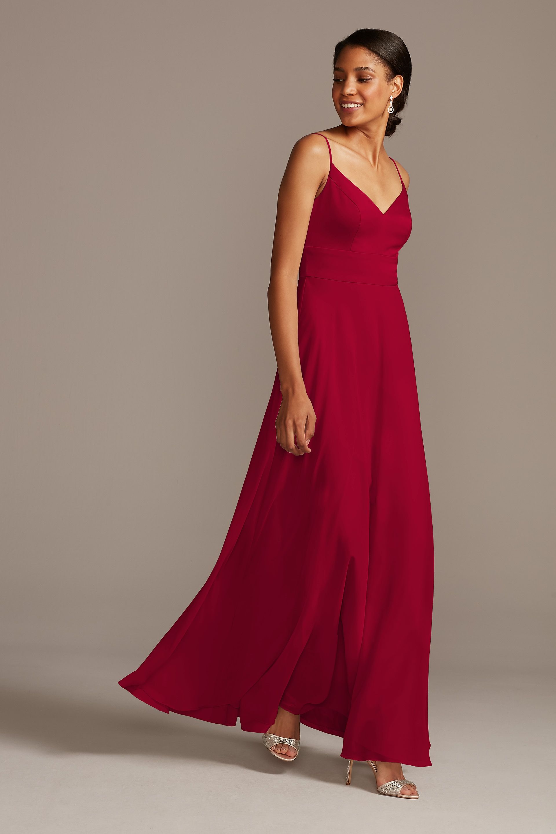 Spaghetti Strap Crepe-Back Satin Dress in Apple Size: 6 David's Bridal
