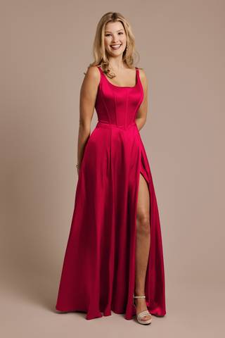View Galina Signature Charmeuse Basque Waist Tank Dress in all available color and sizes Picture of Charmeuse Basque Waist Tank Dress