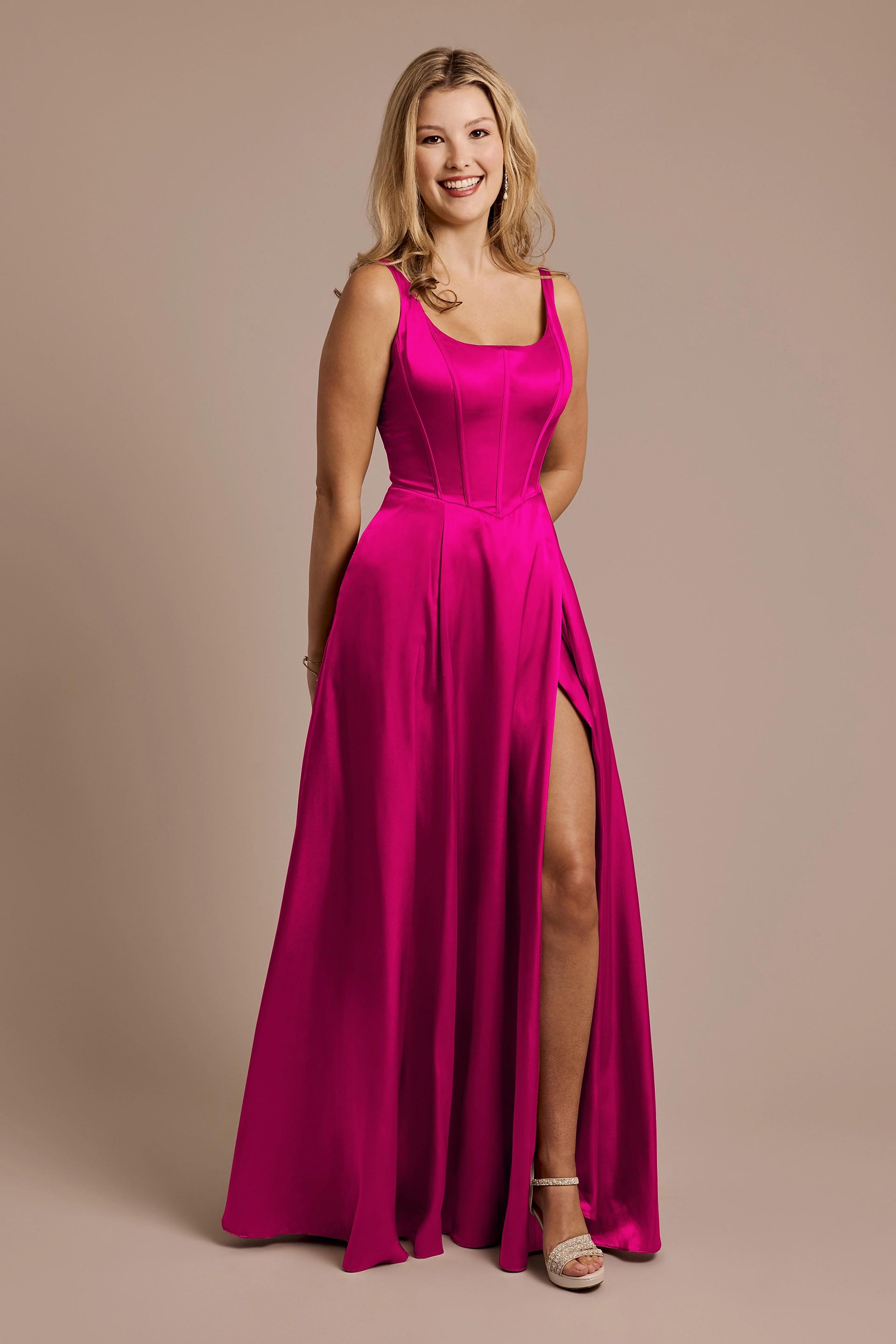Galina Signature Charmeuse Basque Waist Tank Dress in Berry Size: 28 David's Bridal