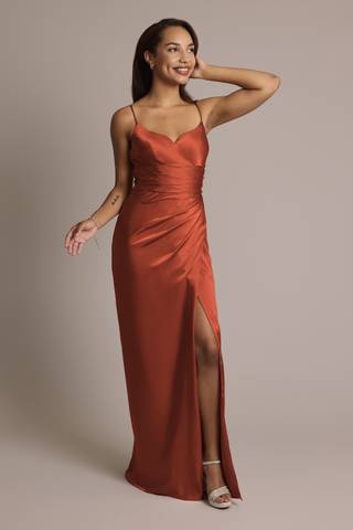View Galina Signature Charmeuse V-Notch Spaghetti Strap Dress in all available color and sizes Picture of Charmeuse V-Notch Spaghetti Strap Dress