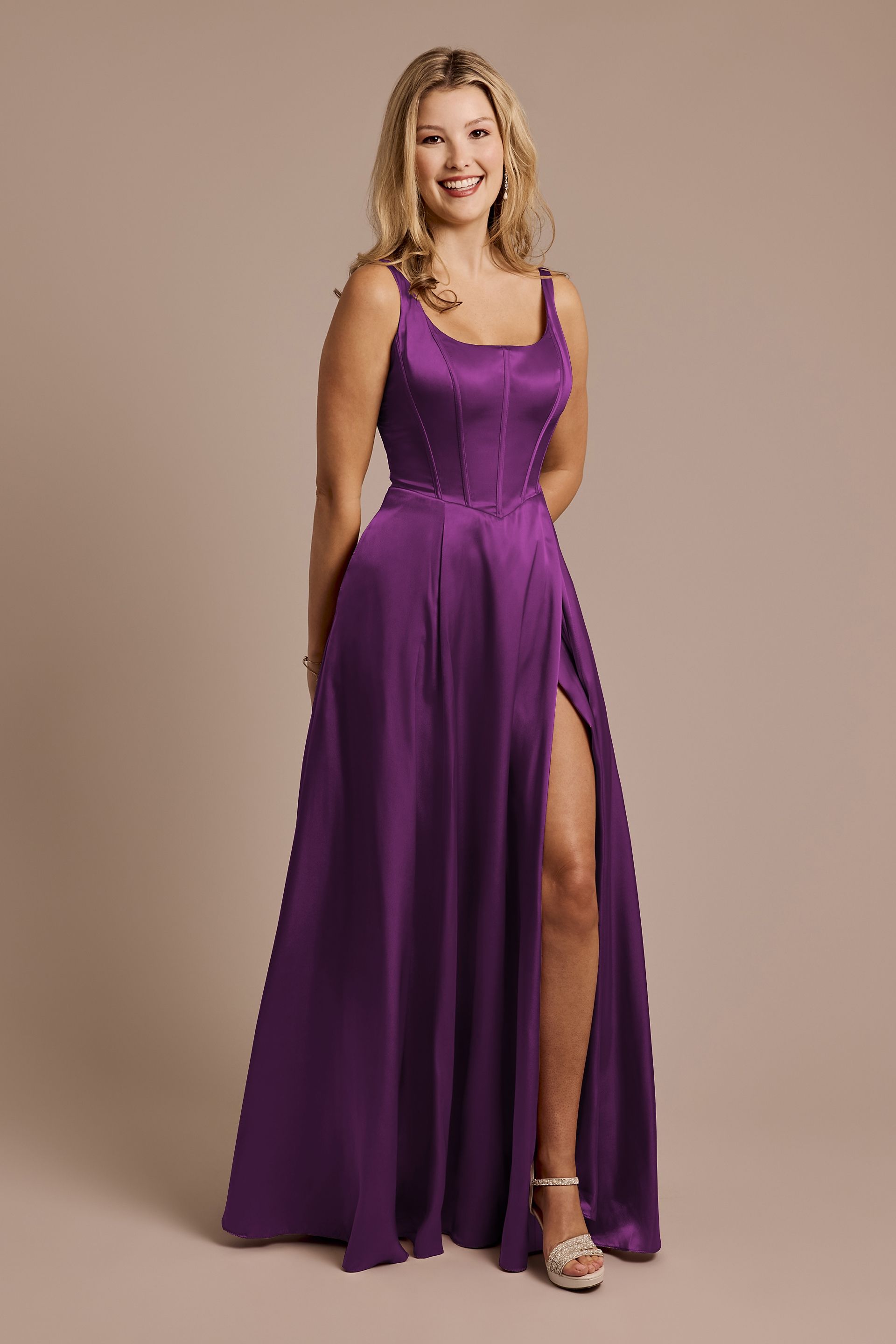 Galina Signature Charmeuse Basque Waist Tank Dress in Plum Size: 24 David's Bridal