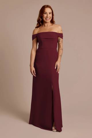 View Celebrate DB Studio Chiffon Off-the-Shoulder Draped Dress in all available color and sizes Picture of Chiffon Off-the-Shoulder Draped Dress