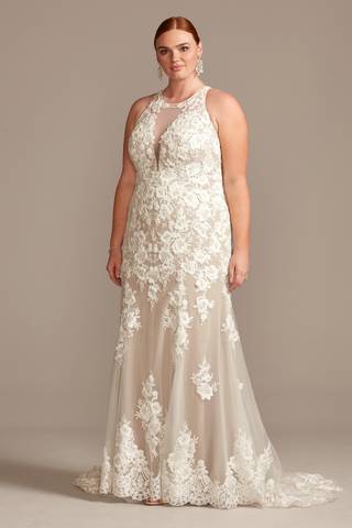 Picture of Illusion Sequin Floral Applique Wedding Dress