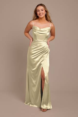View Galina Signature Charmeuse Cowl Spaghetti Strap Dress in all available color and sizes Picture of Charmeuse Cowl Spaghetti Strap Dress