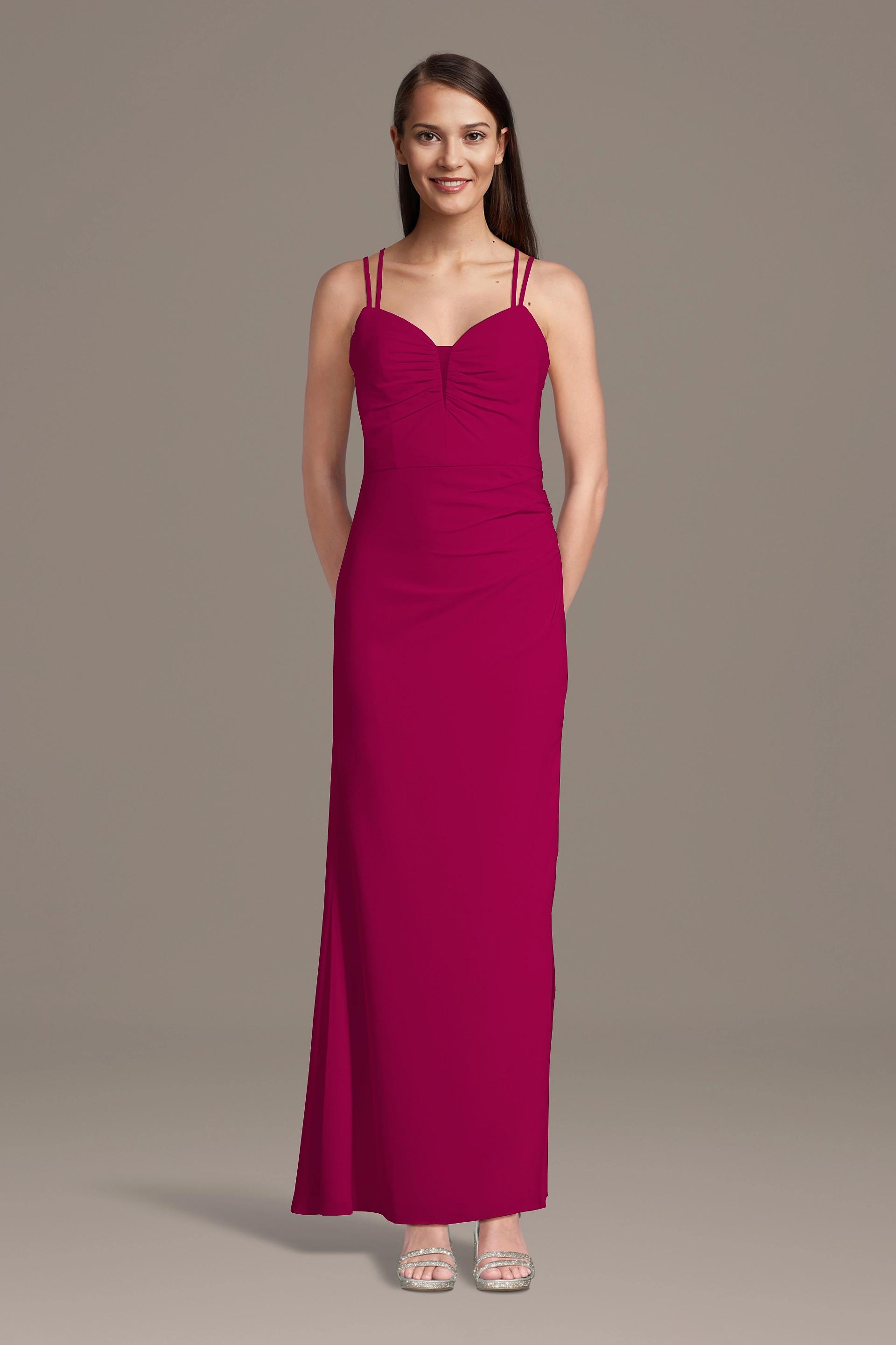 Celebrate DB Studio Chiffon Spaghetti Strap Notch Neck A-Line Dress in Berry Size: 24 David's Bridal