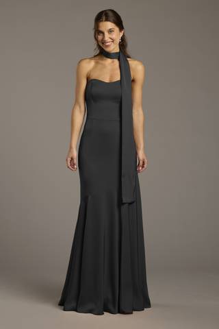 View Galina Signature Matte Satin Strapless Sweetheart Dress with Scarf in all available color and sizes Picture of Matte Satin Strapless Sweetheart Dress with Scarf