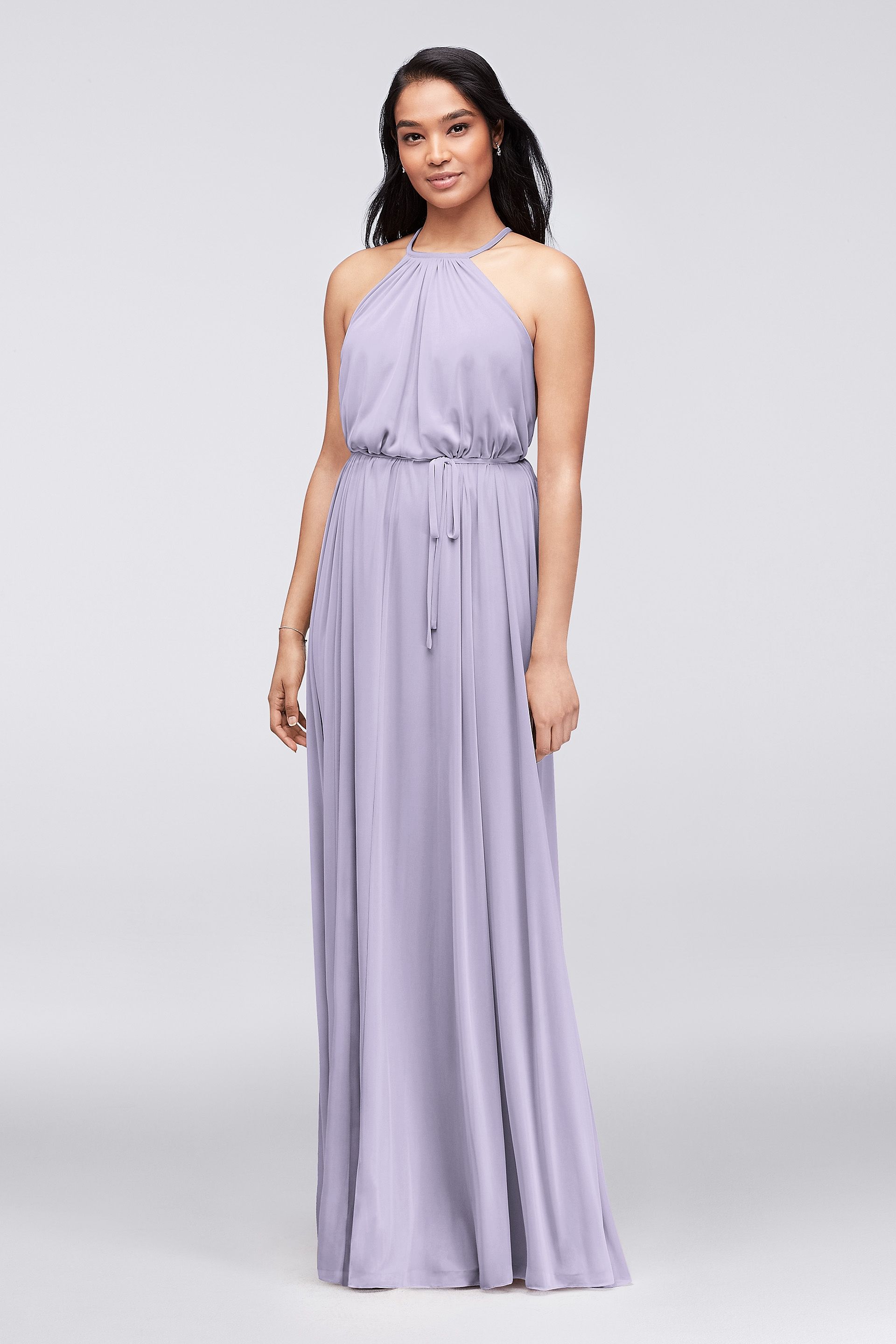 Picture of Soft Mesh Halter Bridesmaid Dress with Slim Sash