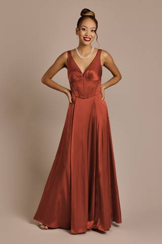 View Galina Signature Charmeuse Corset Bodice Tank Dress in all available color and sizes Picture of Charmeuse Corset Bodice Tank Dress