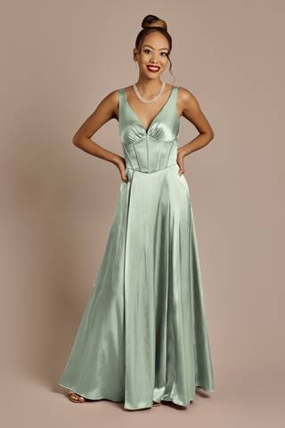 View Galina Signature Charmeuse Corset Bodice Tank Dress in all available color and sizes Picture of Charmeuse Corset Bodice Tank Dress