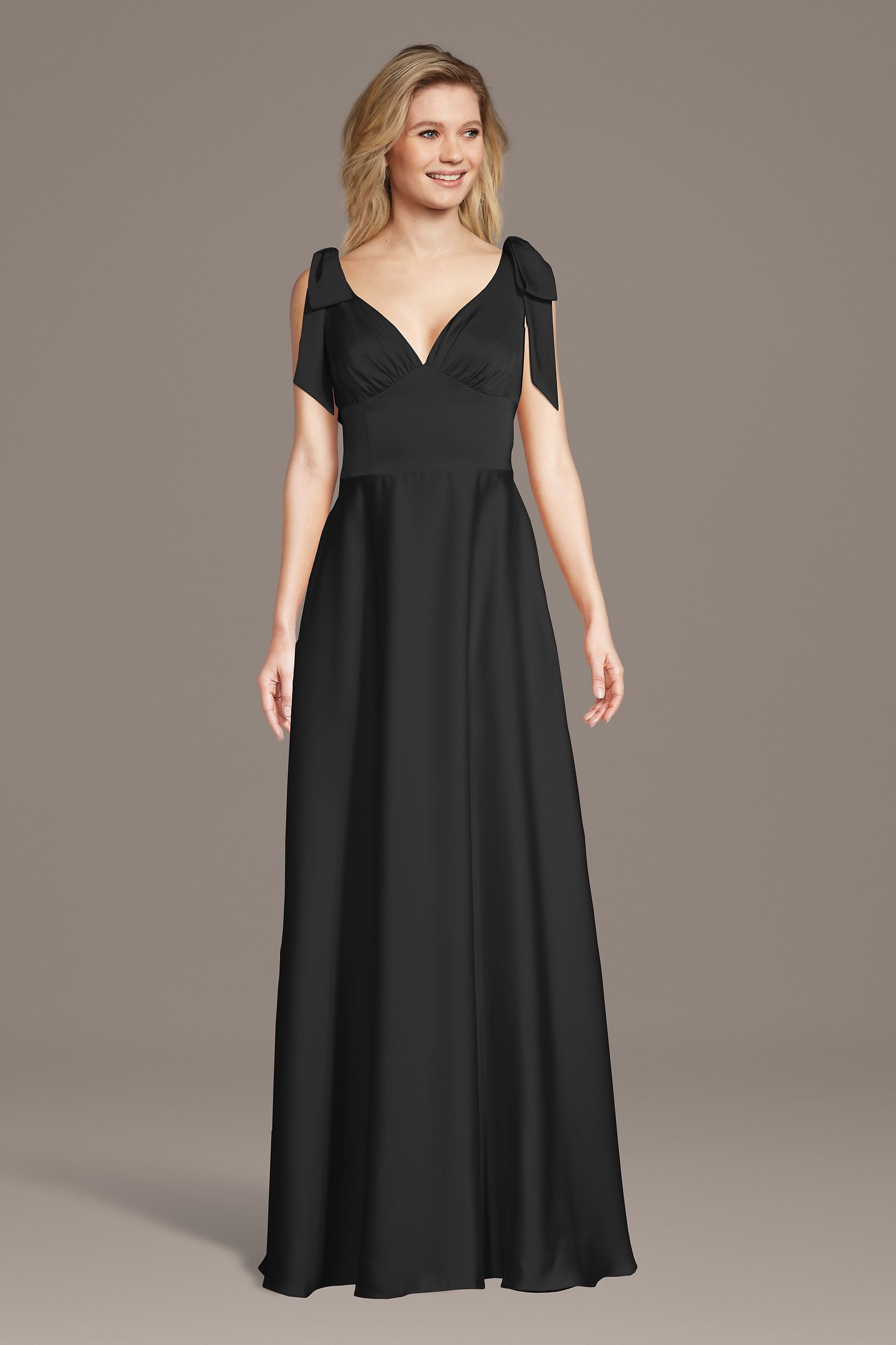 black bridesmaid dress with bow Mermaid Spaghetti Straps Black Long Bridesmaid Dresses With Bow Knot,S SofieBridal
