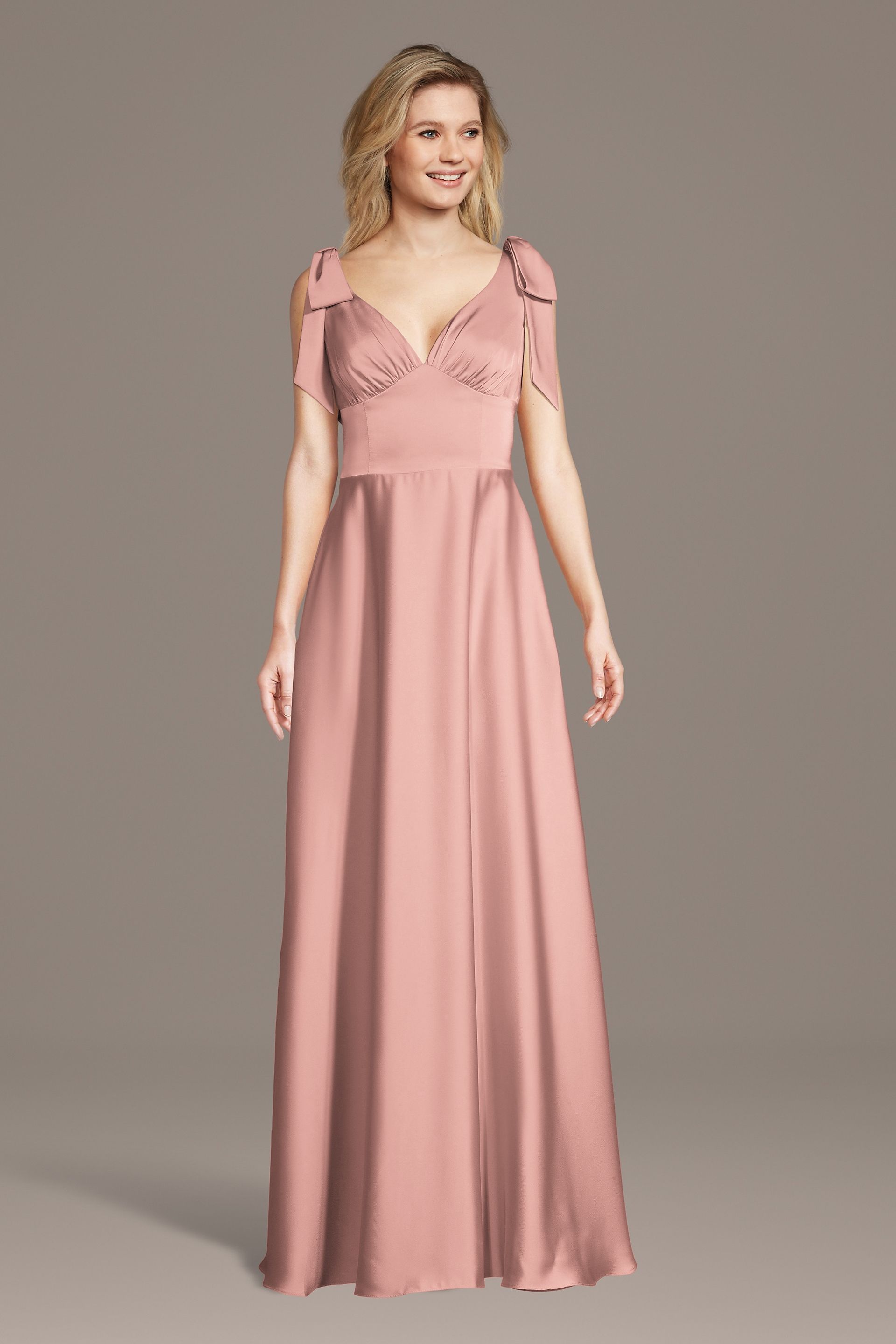 Celebrate DB Studio Matte Satin Bow Shoulder A-Line Dress in Ballet Size: 1X David's Bridal