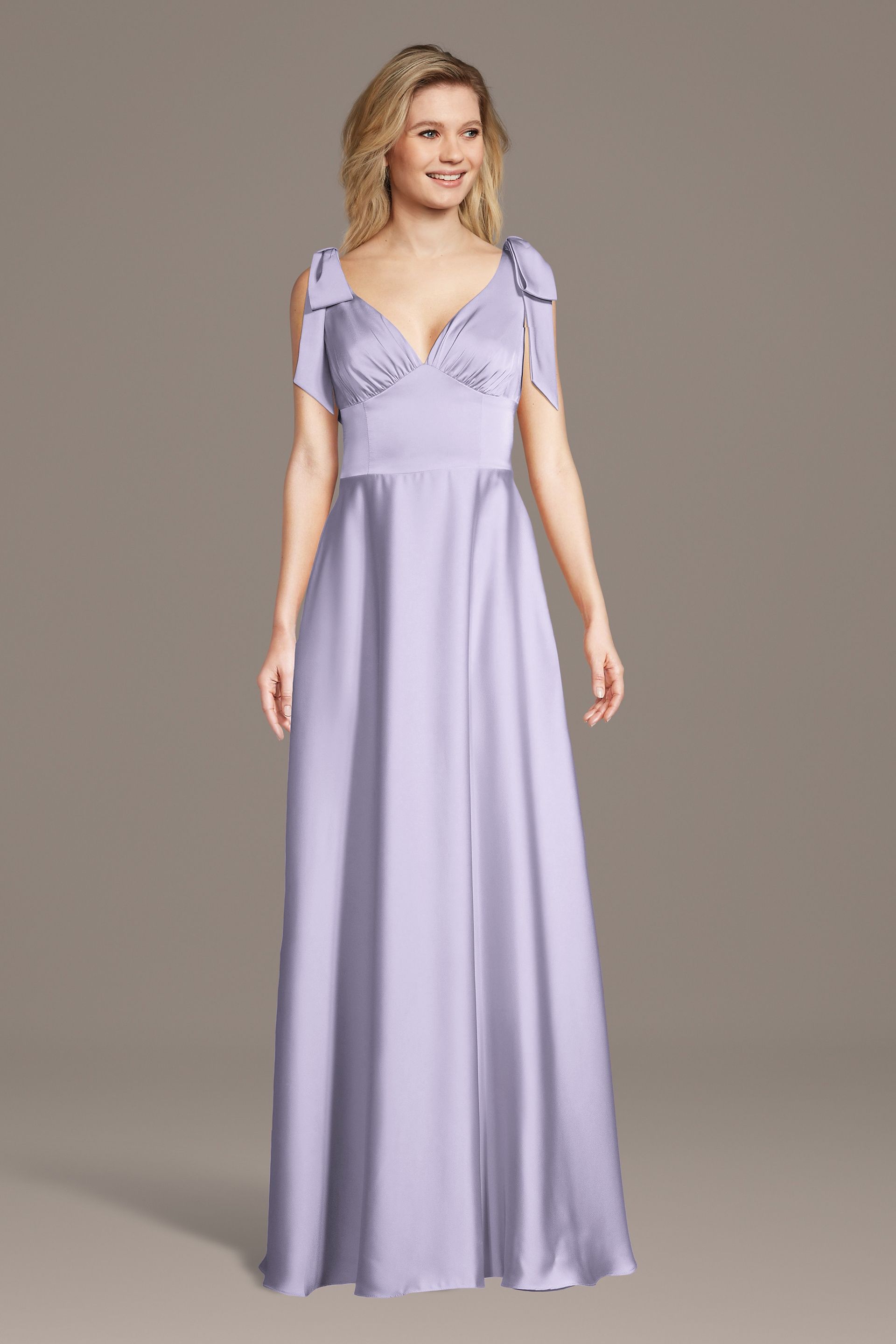 Celebrate DB Studio Matte Satin Bow Shoulder A-Line Dress in Iris Size: 2X David's Bridal