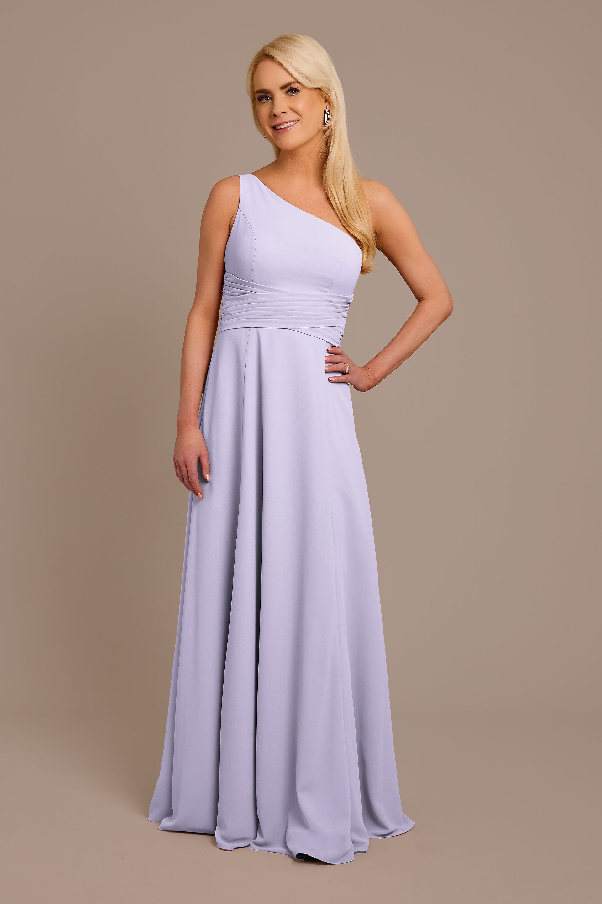 david's bridal one shoulder chiffon bridesmaid dress Chiffon One-Shoulder Bridesmaid Dress with Tie