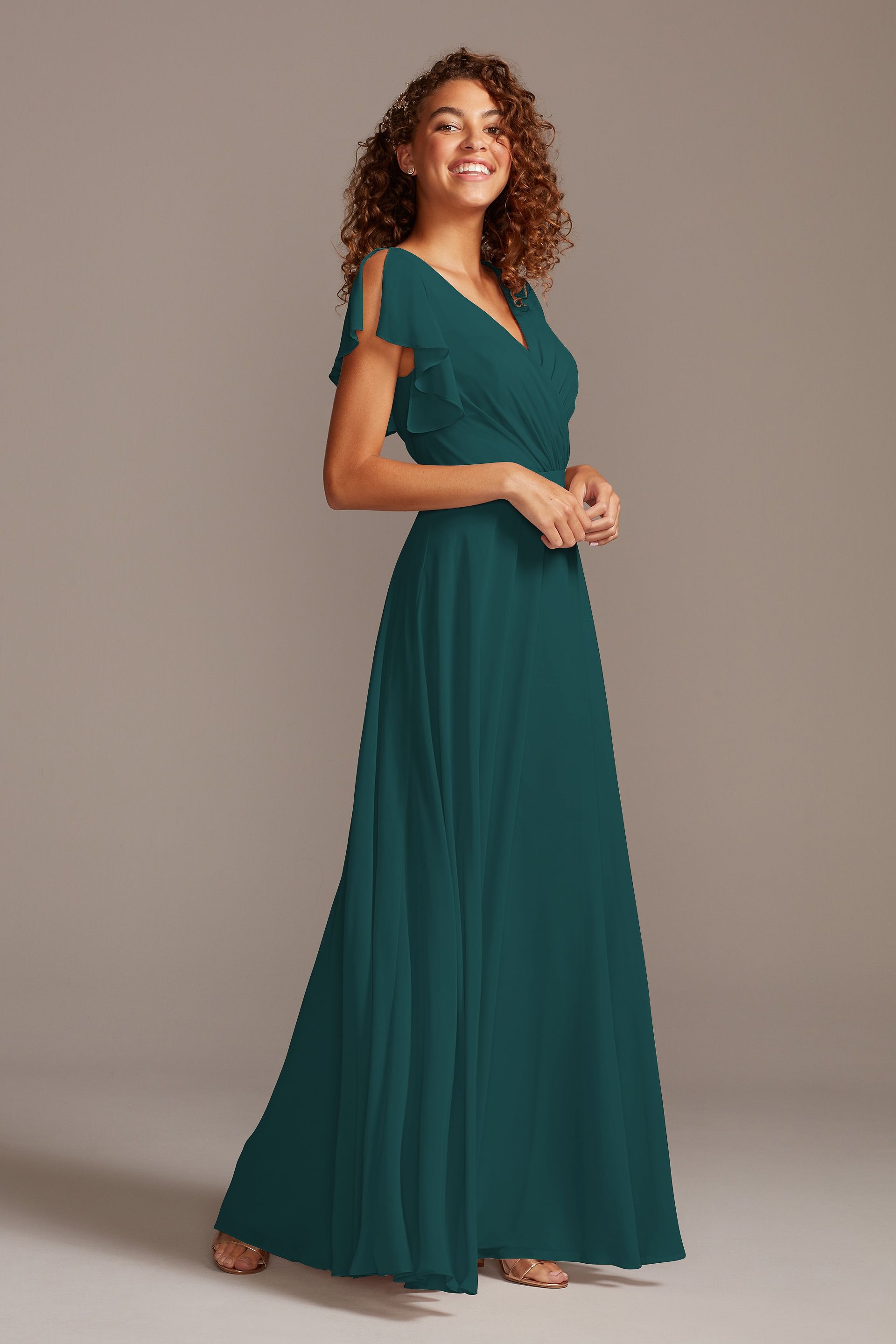 Flutter Sleeve Full Skirt Bridesmaid Dress