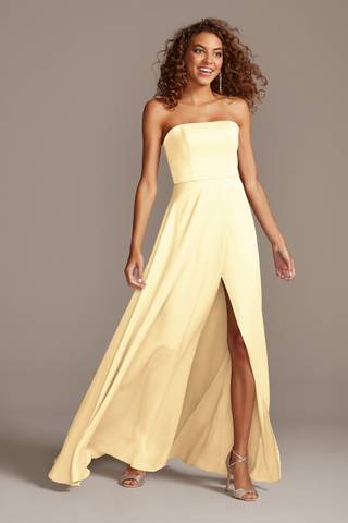 View David's Bridal Crepe-Back Satin Strapless Bridesmaid Dress in all available color and sizes Picture of Crepe-Back Satin Strapless Bridesmaid Dress