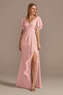david's bridal flutter sleeve crisscross mesh bridesmaid dress As Is Flutter Sleeve Crisscross Mesh Dress