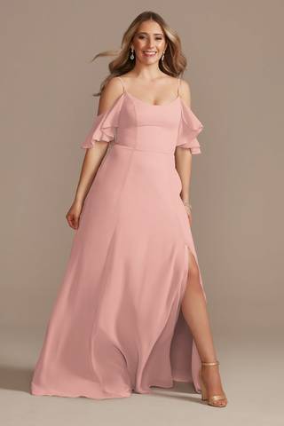 View Celebrate DB Studio Cold-Shoulder Long Chiffon Dress in all available color and sizes Picture of Cold-Shoulder Long Chiffon Dress