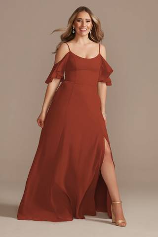 View Celebrate DB Studio Cold-Shoulder Long Chiffon Dress in all available color and sizes Picture of Cold-Shoulder Long Chiffon Dress