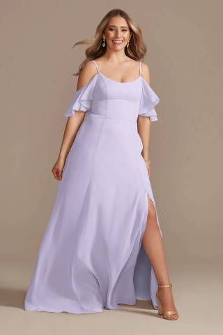 View Celebrate DB Studio Cold-Shoulder Long Chiffon Dress in all available color and sizes Picture of Cold-Shoulder Long Chiffon Dress