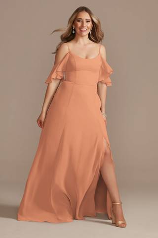 View Celebrate DB Studio Cold-Shoulder Long Chiffon Dress in all available color and sizes Picture of Cold-Shoulder Long Chiffon Dress