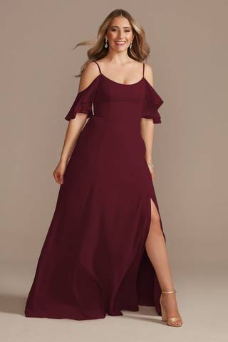 View Celebrate DB Studio Cold-Shoulder Long Chiffon Dress in all available color and sizes Picture of Cold-Shoulder Long Chiffon Dress