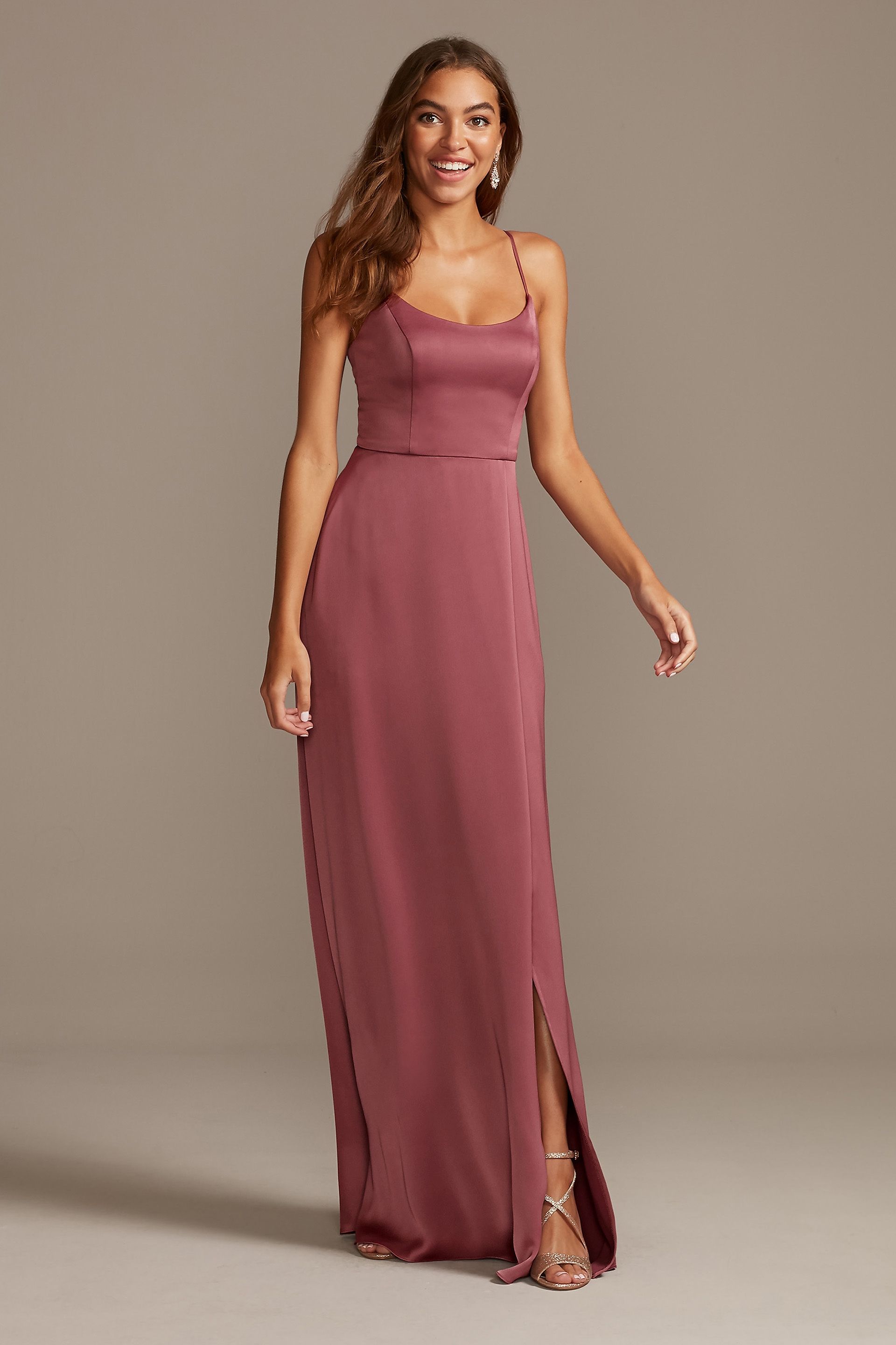 Celebrate DB Studio Crepe-Back Satin Spaghetti Strap Dress in Chianti Size: 6 David's Bridal
