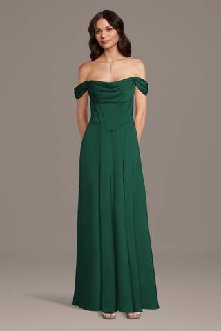 Picture of Matte Satin Basque Waist Off-the-Shoulder Dress