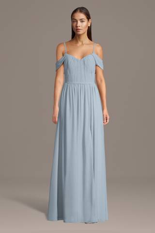 View Celebrate DB Studio Chiffon Off-the-Shoulder Pleated Bodice Dress in all available color and sizes Picture of Chiffon Off-the-Shoulder Pleated Bodice Dress