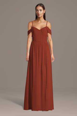 View Celebrate DB Studio Chiffon Off-the-Shoulder Pleated Bodice Dress in all available color and sizes Picture of Chiffon Off-the-Shoulder Pleated Bodice Dress