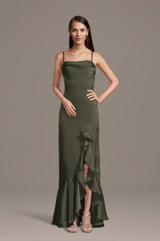 cowl neck ruffle maxi dress Warehouse Women's Long Sleeve Cowl Neck Ruffle Detail Maxi Dress in Blue