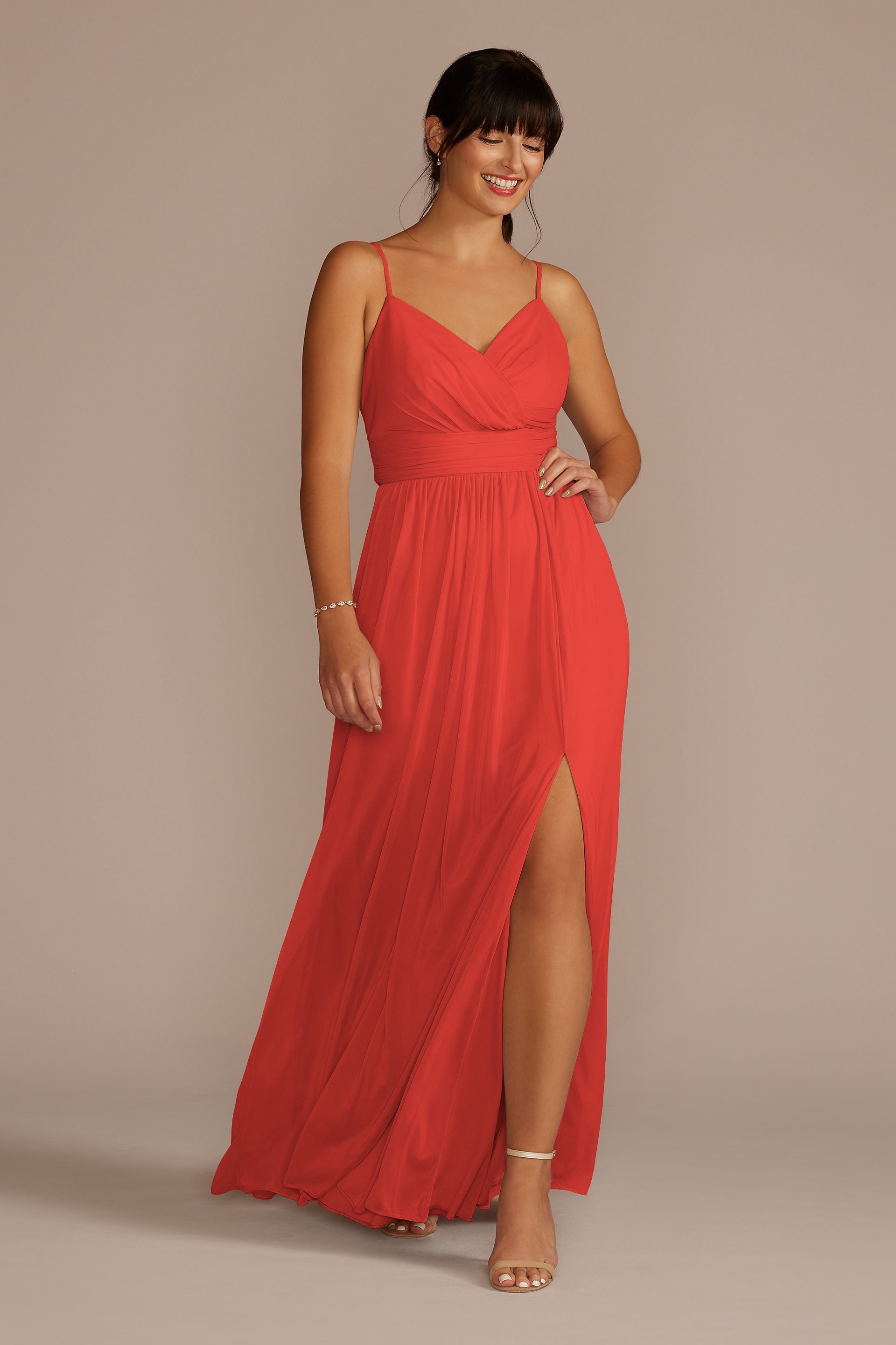 spaghetti strap mesh cross waist bridesmaid dress BLACKSPAGHETTI STRAP MESH CROSS WAIST BRIDESMAID DRESS
