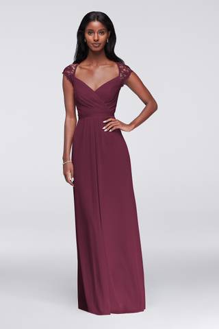 Picture of Long Mesh Dress with Lace Cap Sleeves