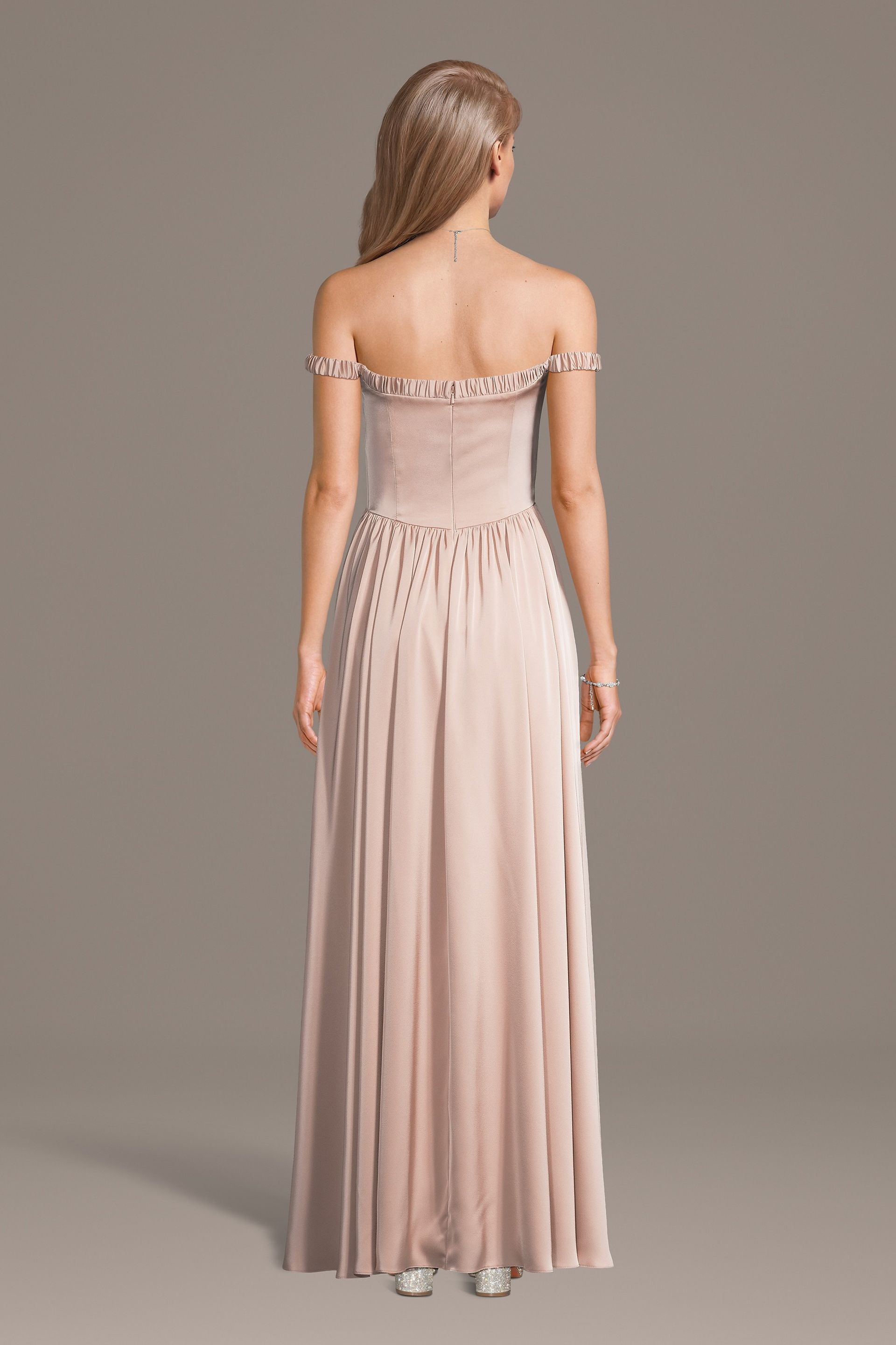 Matte Satin Off-the-Shoulder A-Line Dress