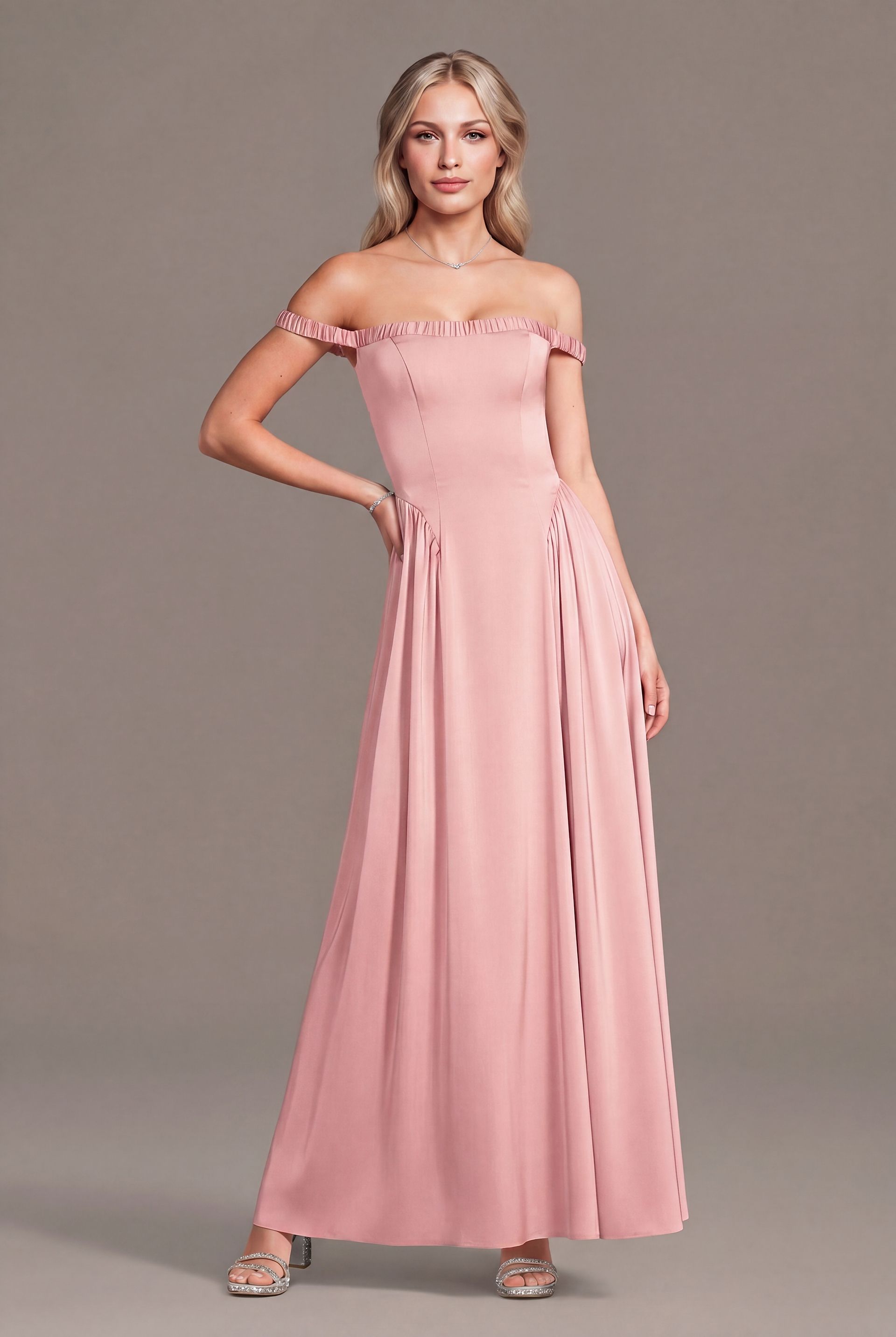 Picture of Matte Satin Off-the-Shoulder A-Line Dress