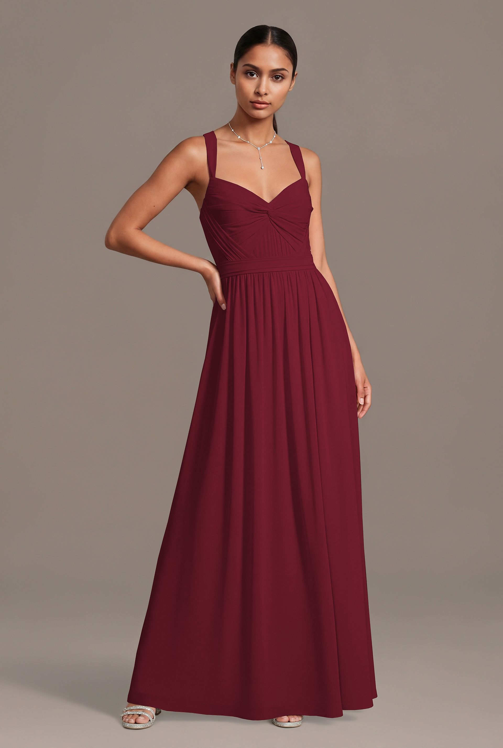 Celebrate DB Studio Chiffon Pleated Bodice A-Line Dress in Cranberry Size: 2X David's Bridal