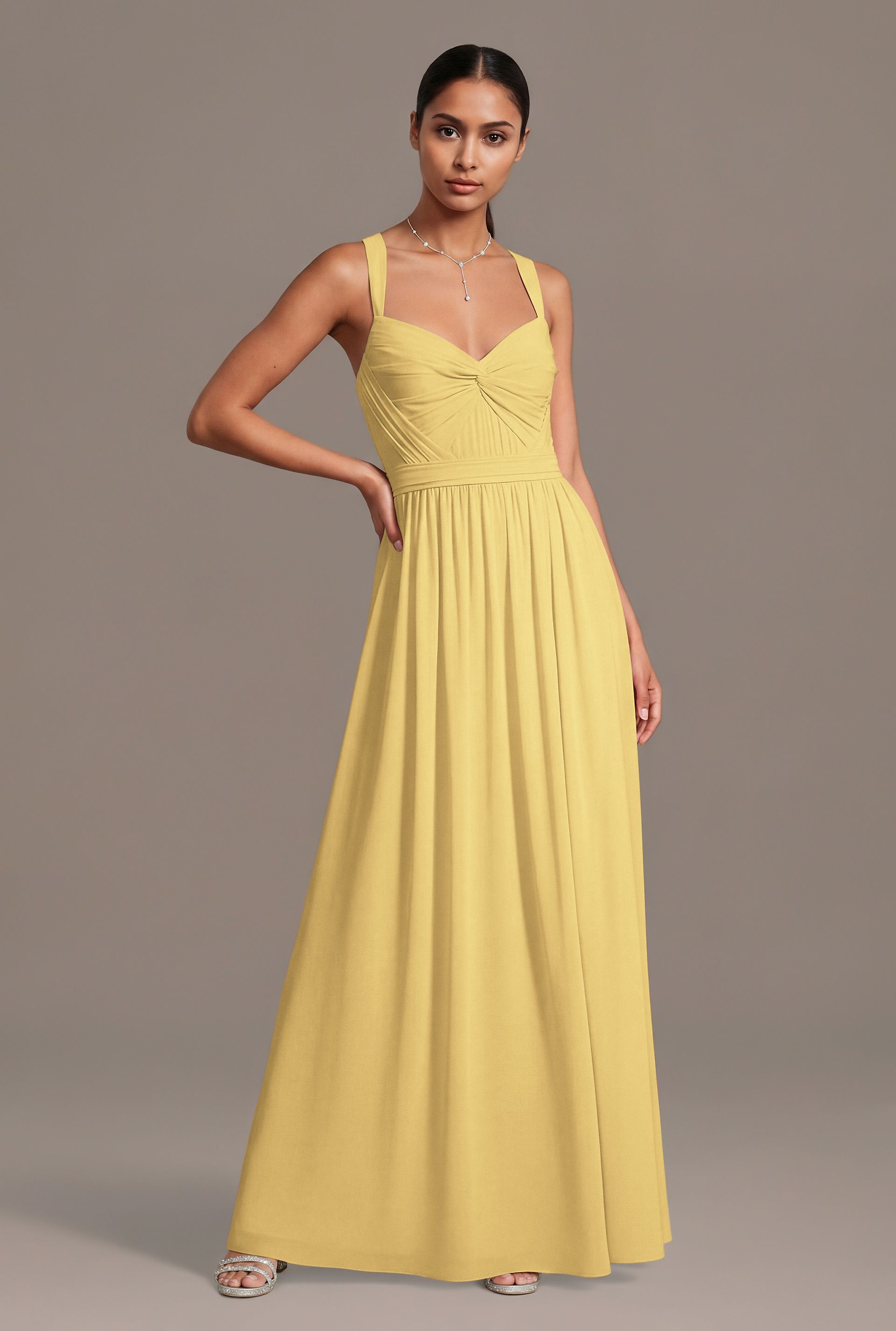 Celebrate DB Studio Chiffon Pleated Bodice A-Line Dress in Pale Yellow Size: 4X David's Bridal