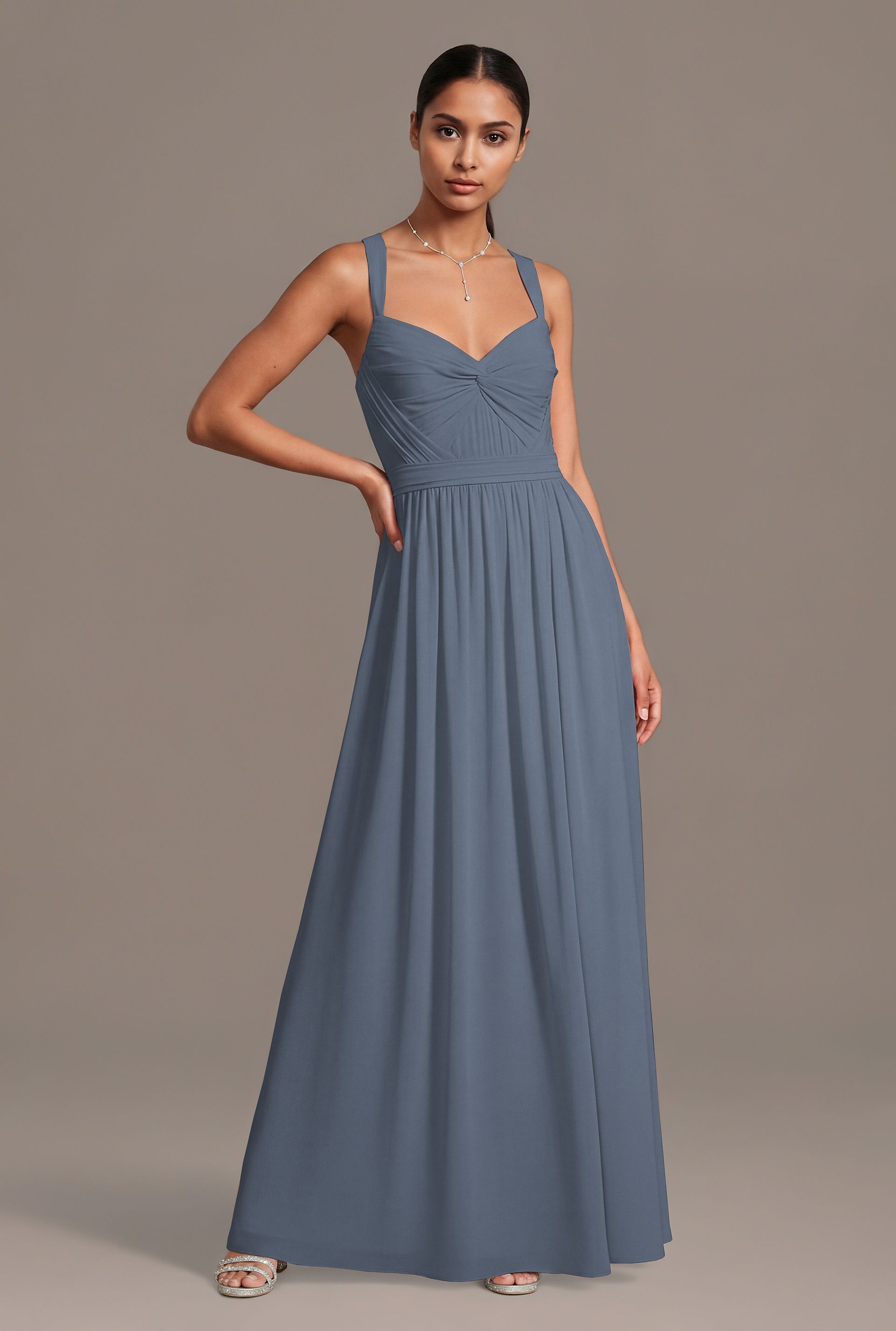 Celebrate DB Studio Chiffon Pleated Bodice A-Line Dress in Steel Blue Size: 2X David's Bridal