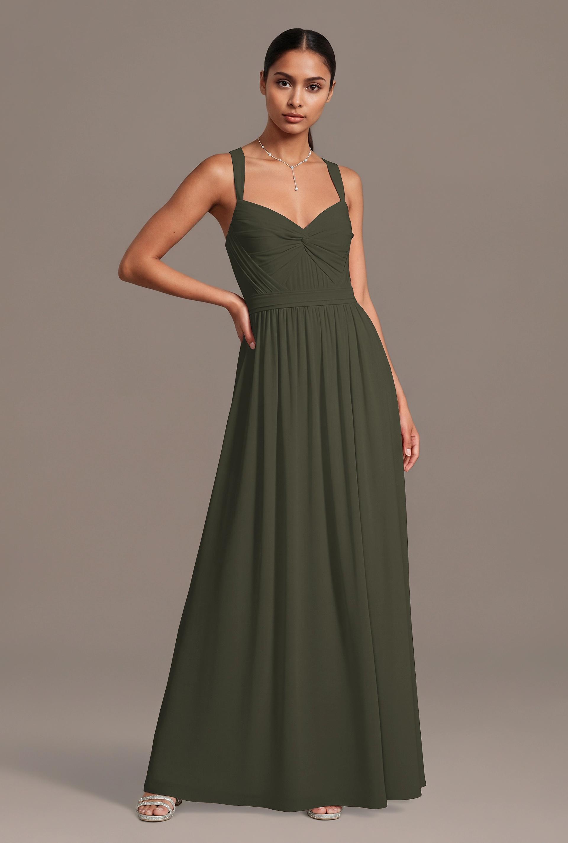 Celebrate DB Studio Chiffon Pleated Bodice A-Line Dress in Evergreen Size: Small David's Bridal