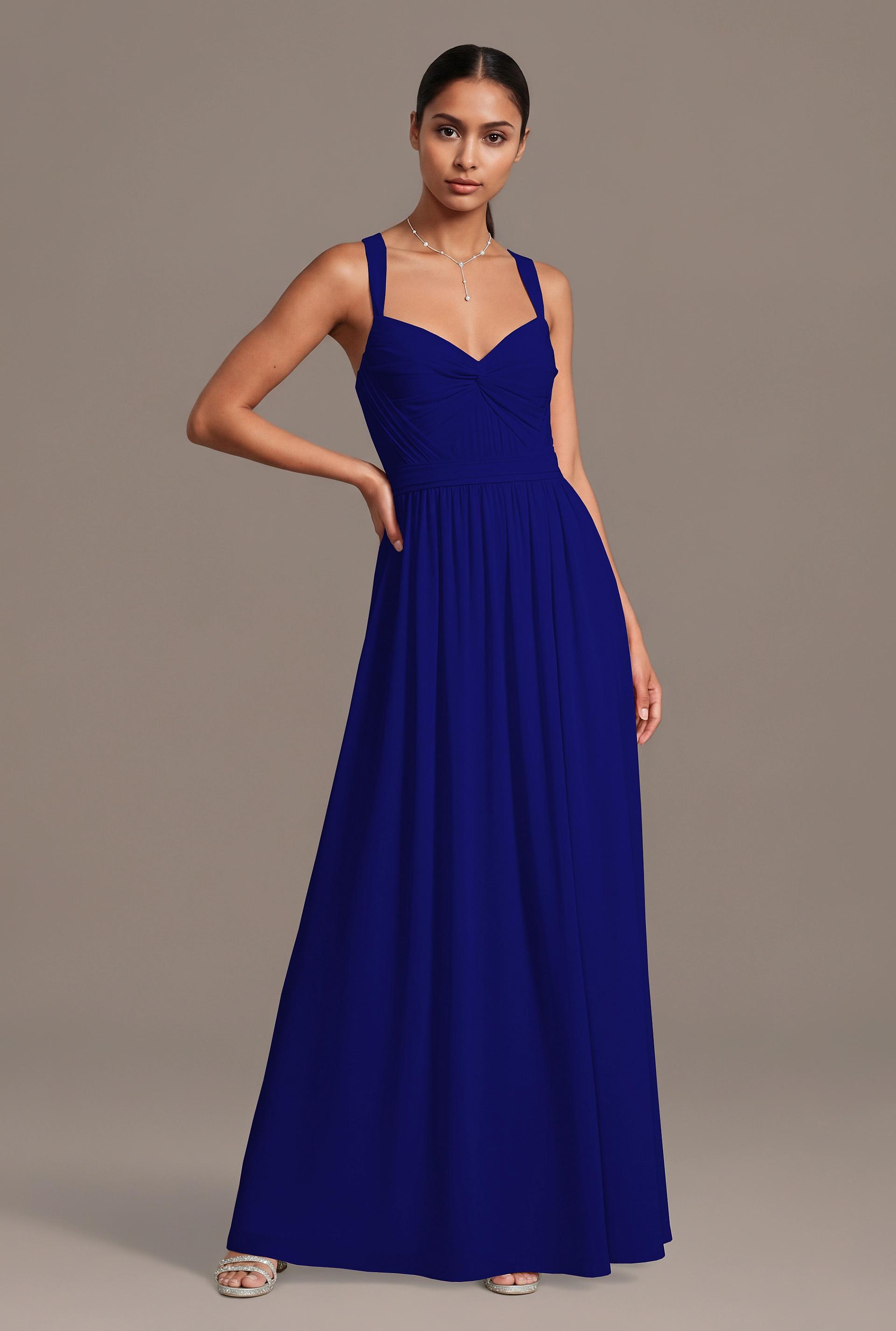 Celebrate DB Studio Chiffon Pleated Bodice A-Line Dress in Royal Blue Size: Small David's Bridal