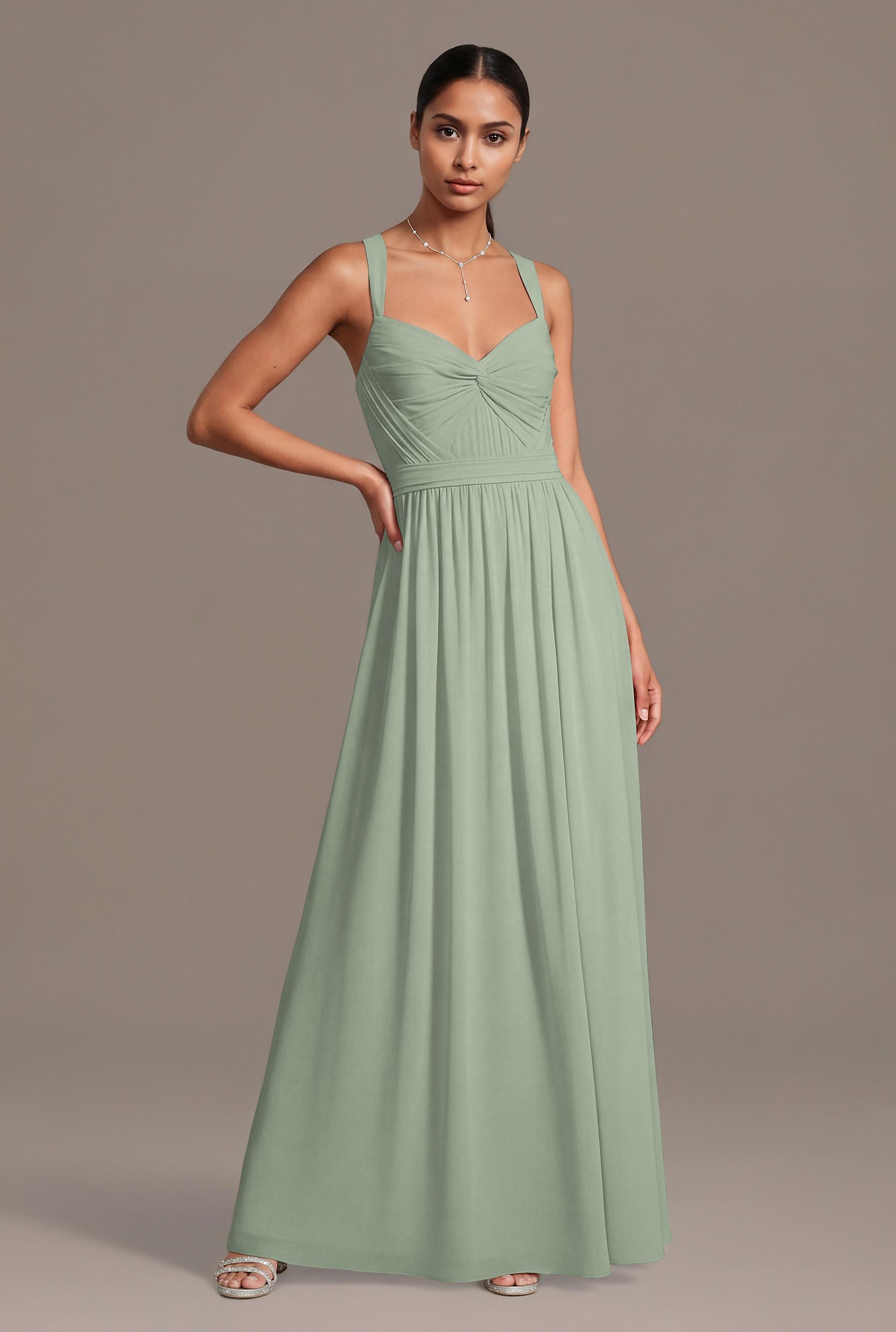 Celebrate DB Studio Chiffon Pleated Bodice A-Line Dress in Dusty Sage Size: Medium David's Bridal