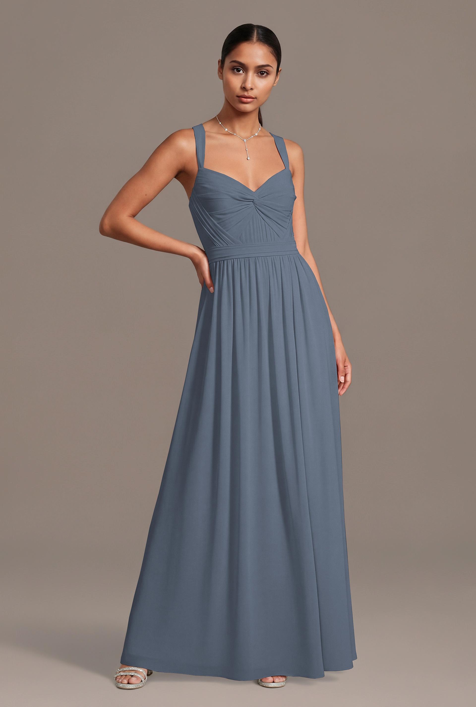 Celebrate DB Studio Chiffon Pleated Bodice A-Line Dress in Steel Blue Size: Small David's Bridal