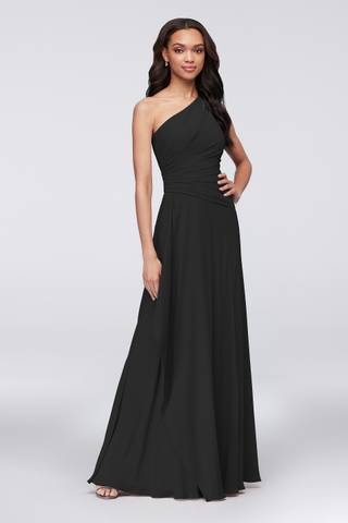 View Celebrate DB Studio One-Shoulder Georgette Cascade Dress in all available color and sizes Picture of One-Shoulder Georgette Cascade Dress