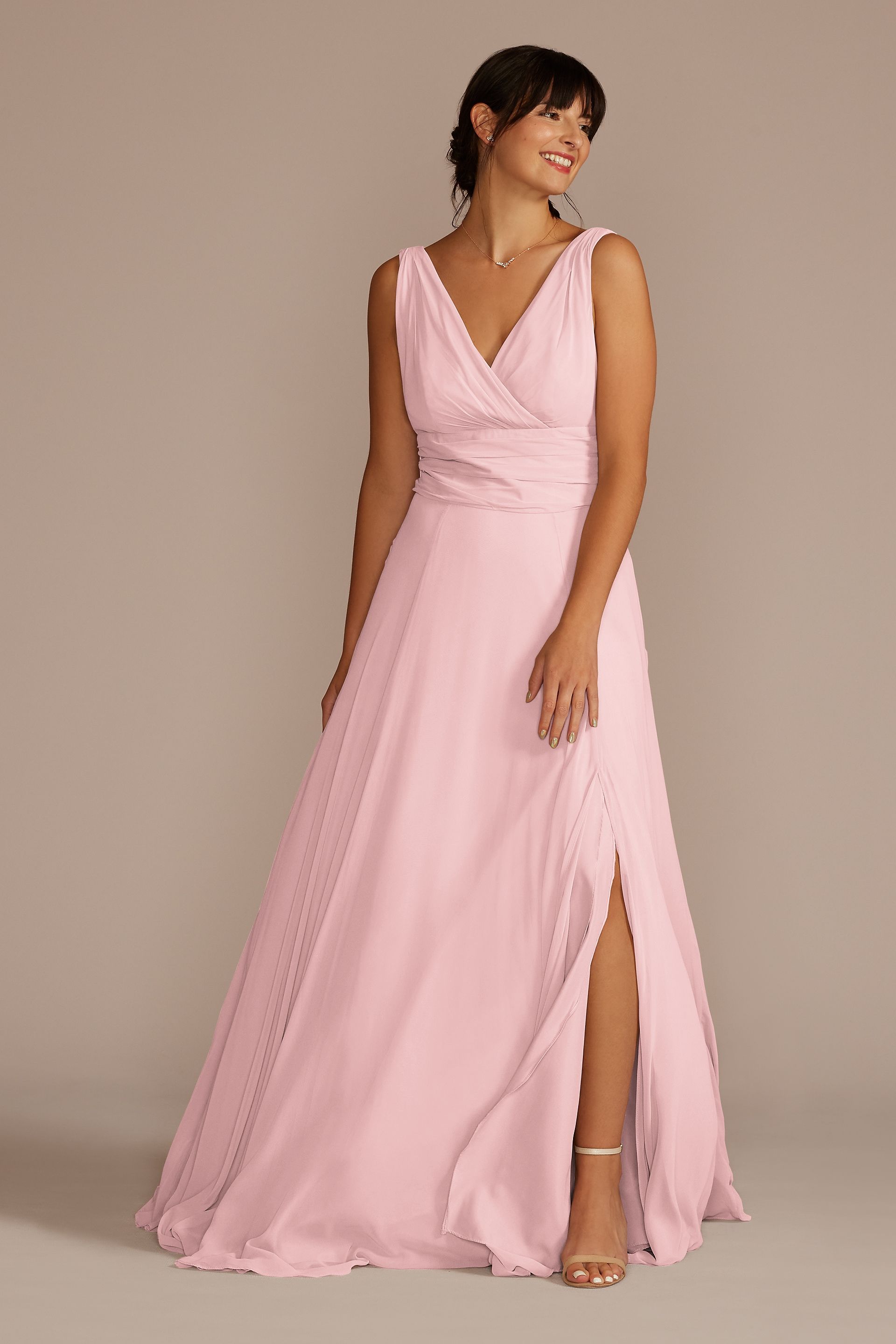 women davids bridal bridesmaid dresses Long You'll Love | David's Betsy & Adam Strapless Saks-Dec24-FFSale Color:Shine