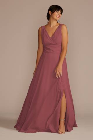 Picture of Long Chiffon Surplice Tank Bridesmaid Dress