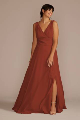 Picture of Long Chiffon Surplice Tank Bridesmaid Dress