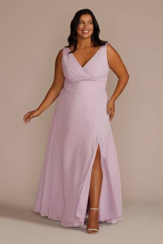 View Celebrate DB Studio Long Chiffon Surplice Tank Bridesmaid Dress in all available color and sizes Picture of Long Chiffon Surplice Tank Bridesmaid Dress