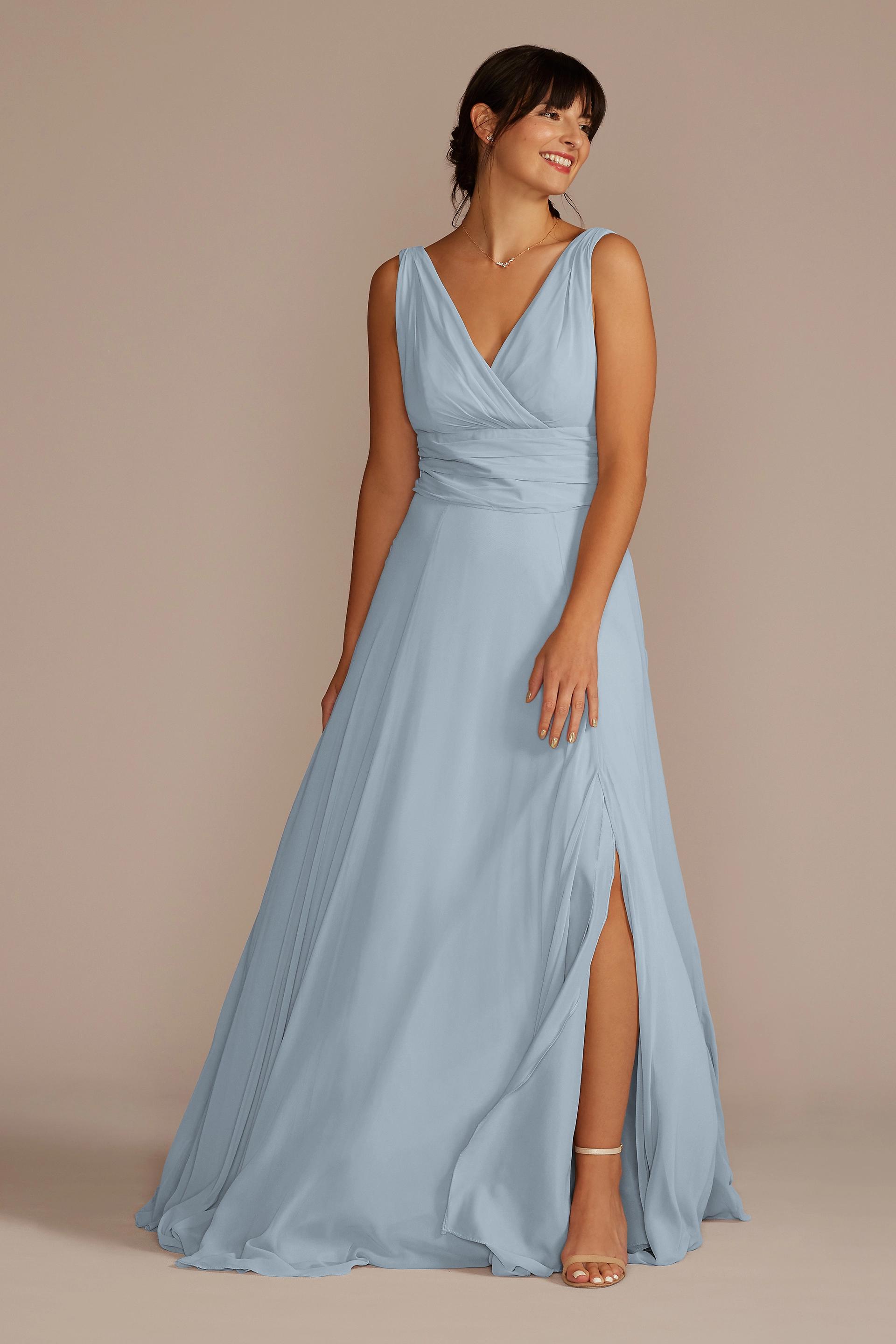 chiffon tank scoop neck bridesmaid dress Surplice Tank Long Chiffon Bridesmaid Dress