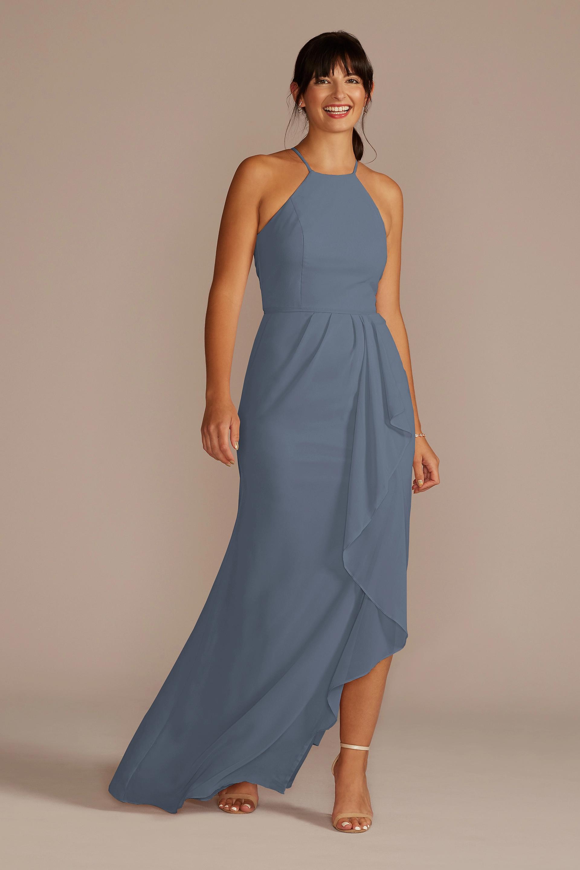 chiffon bridesmaid dress with cascading skirt Asymmetrical Cascading Ruffle Chiffon Bridesmaid Dress