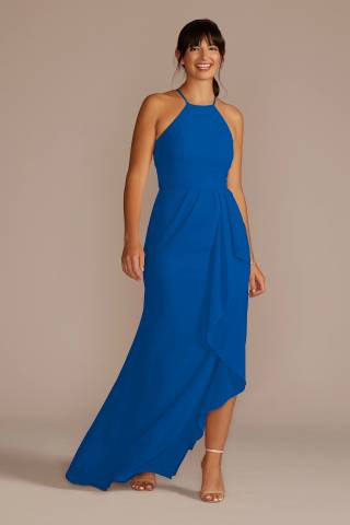 View Celebrate DB Studio High-Neck Chiffon Dress with Cascade in all available color and sizes Picture of High-Neck Chiffon Dress with Cascade