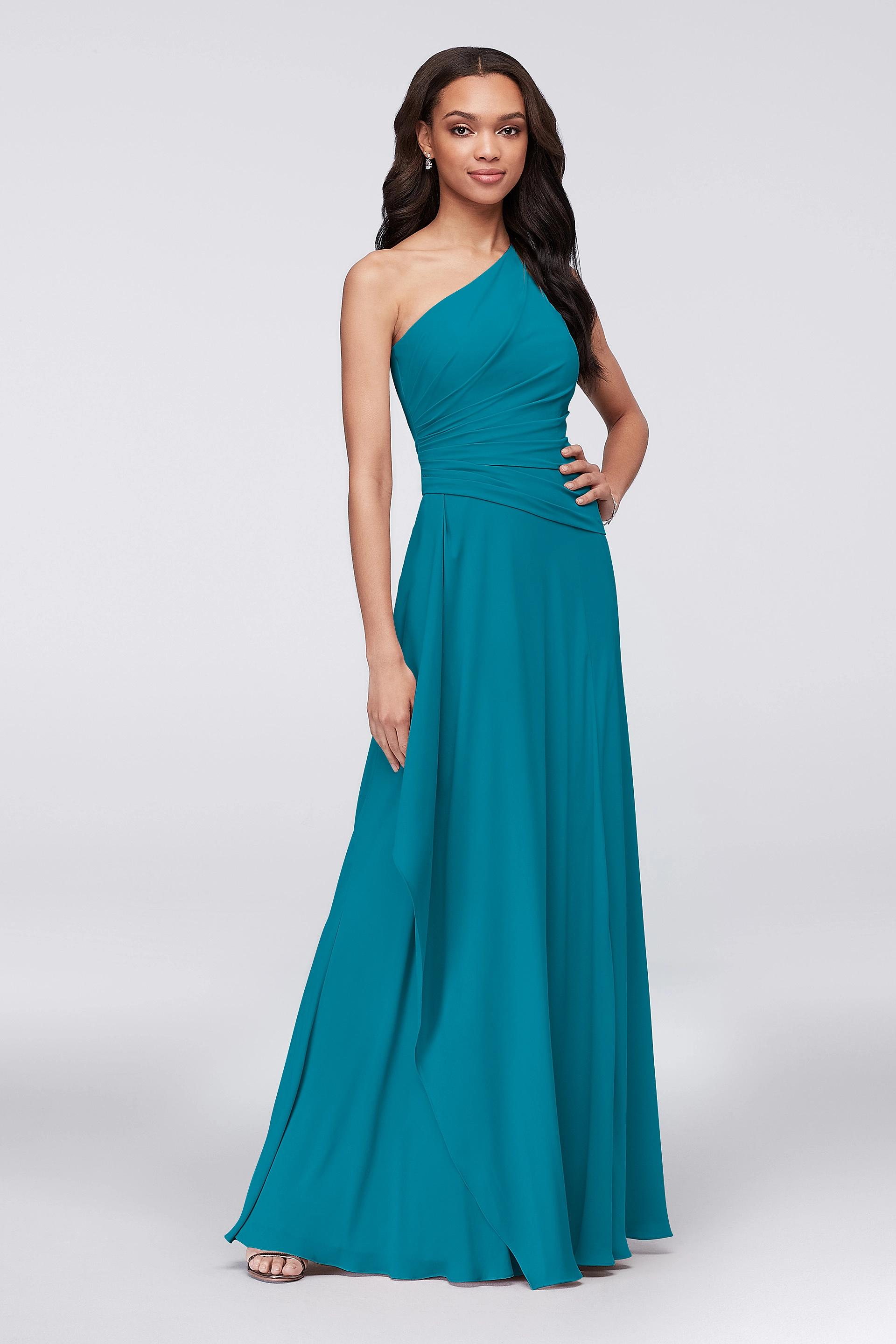 one-shoulder georgette cascade bridesmaid dress 3 dresses in 1